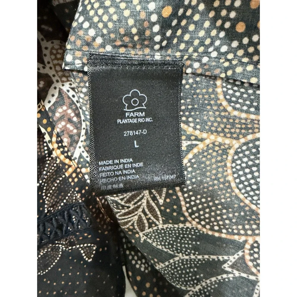 NWT FARM Rio x Anthropologie Floral Puff Sleeve Cotton Blouse Black Size L